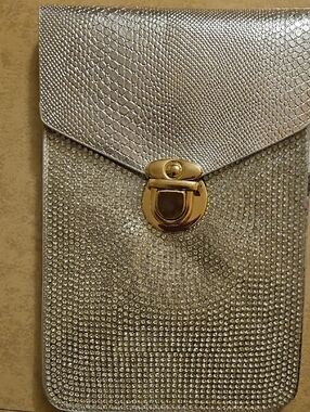 Sophia & Lee Silver Rhinestone Crossbody Clutch with Gold Tone Lock